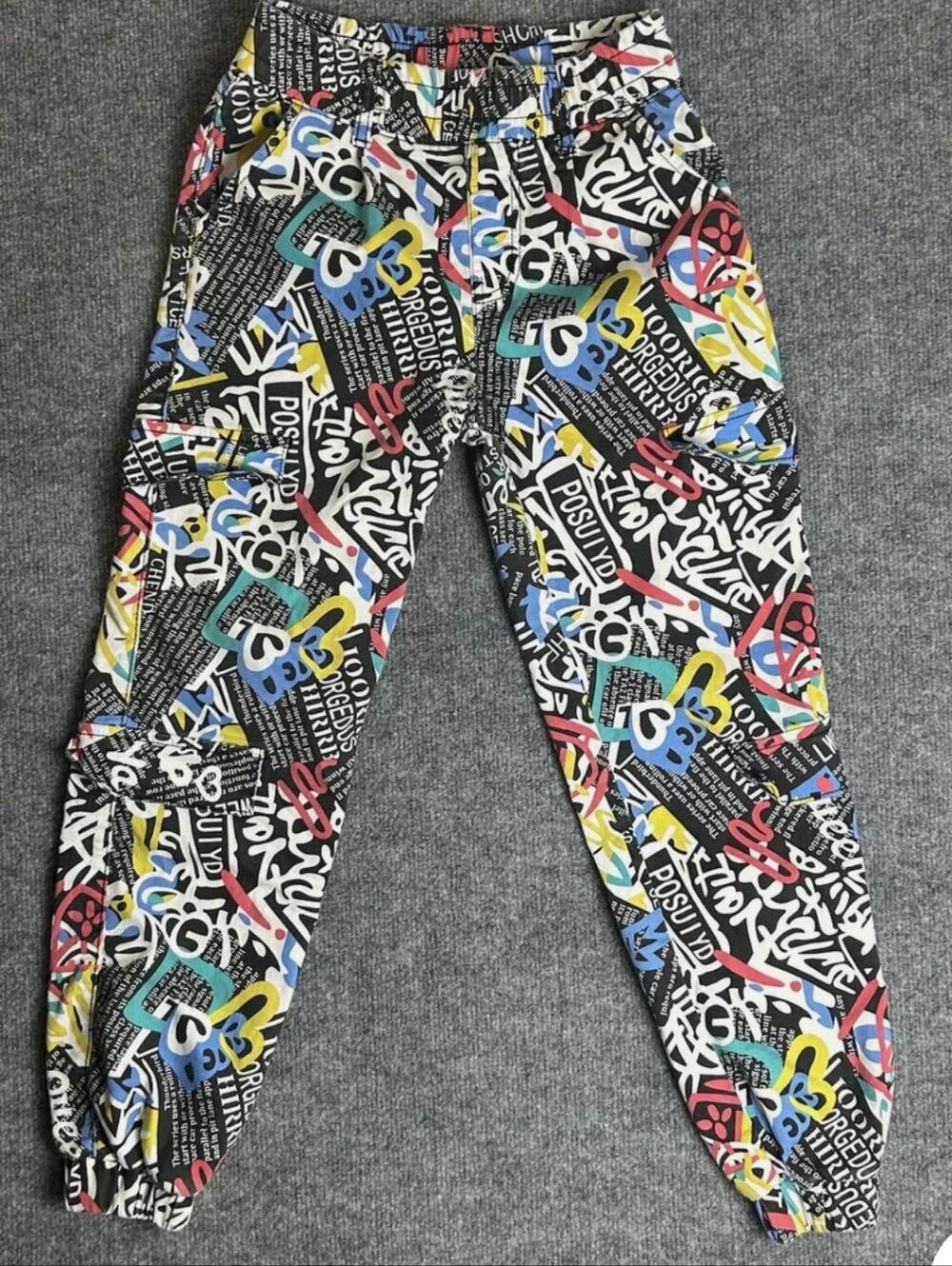 VIP Jeans Grafitti Print Pull On Pants Size 15/32 Black White Joggers